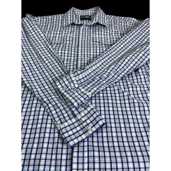 Wrangler Mens 2XL Blue Plaid Long Sleeve Pearl Snap Button Up Western Shirt‎ - Picture 8 of 13